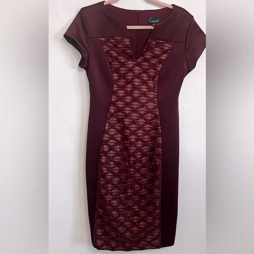 Size 14 Connected burgundy red unique simple elegant shimmery dress